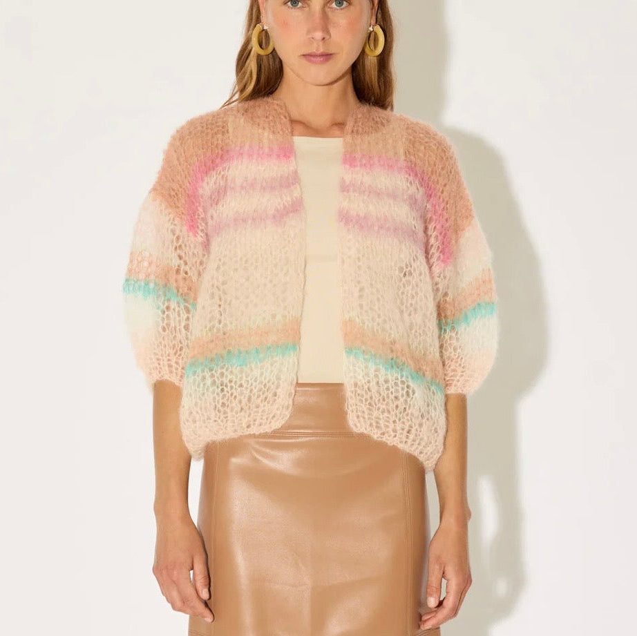 Mohair Short Sleeve Bomber Cardigan – Pink Lagoon