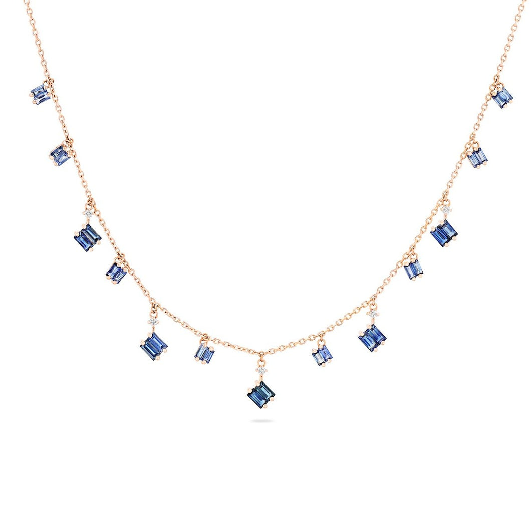 18K Rose Gold Blue Sapphire Cascade Dangle Necklace