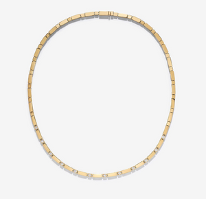 18K Gold Bar & Diamond Tennis Necklace