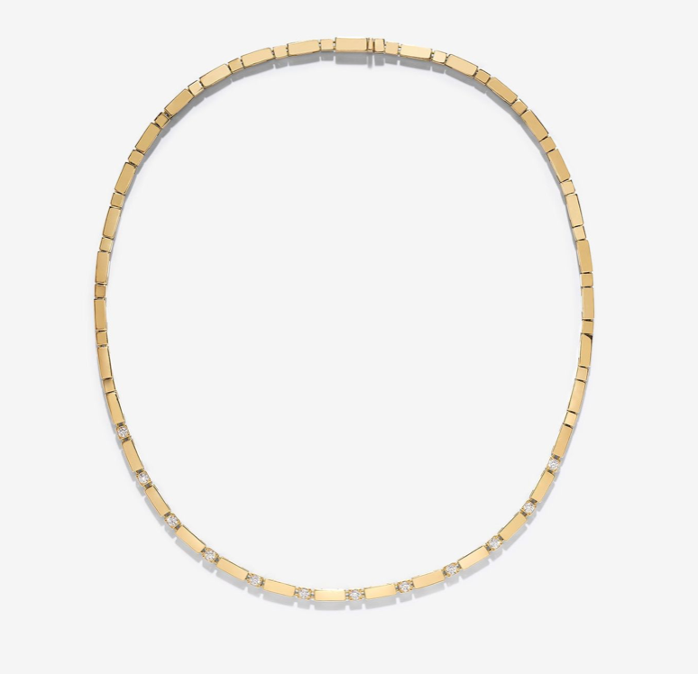 18K Gold Bar & Diamond Tennis Necklace