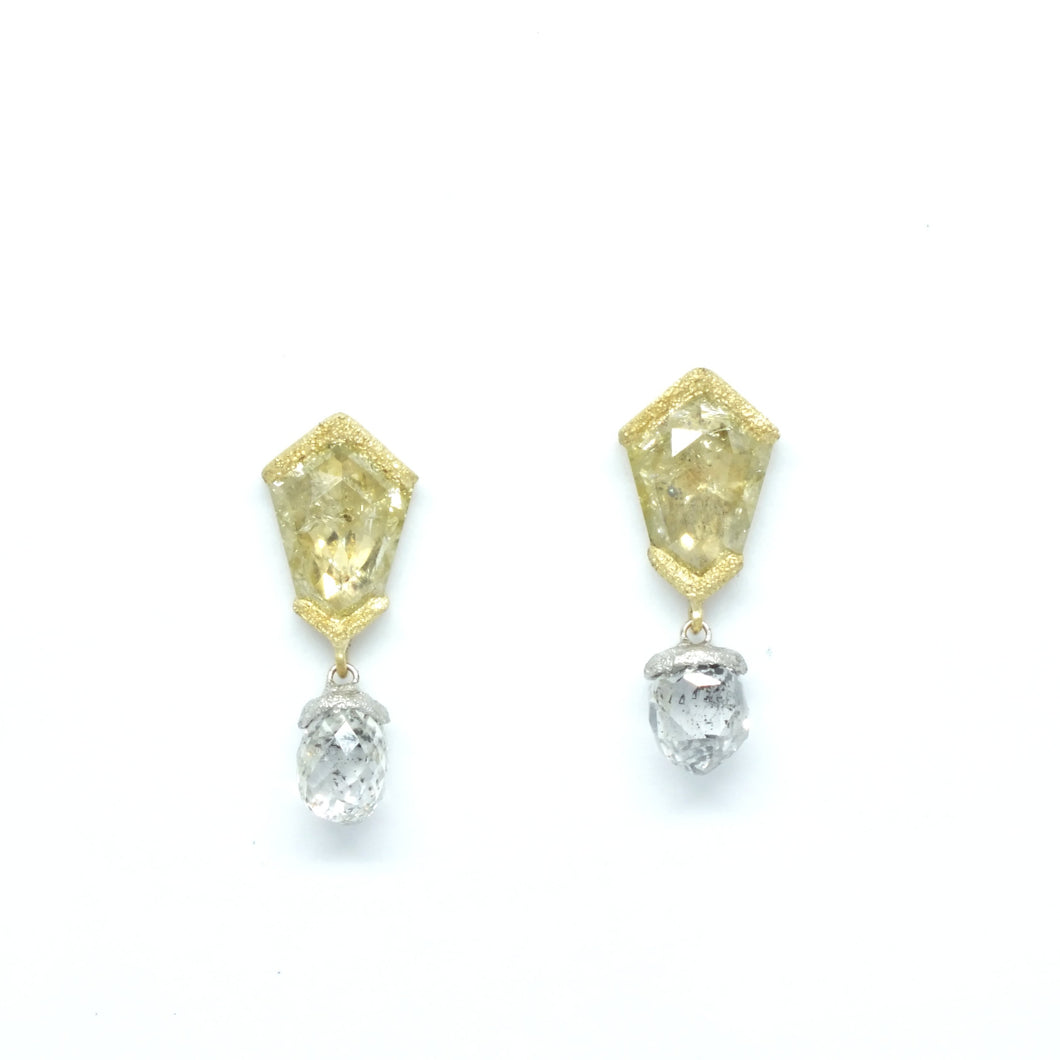Yellow Diamond Earrings with Dangling Briolette