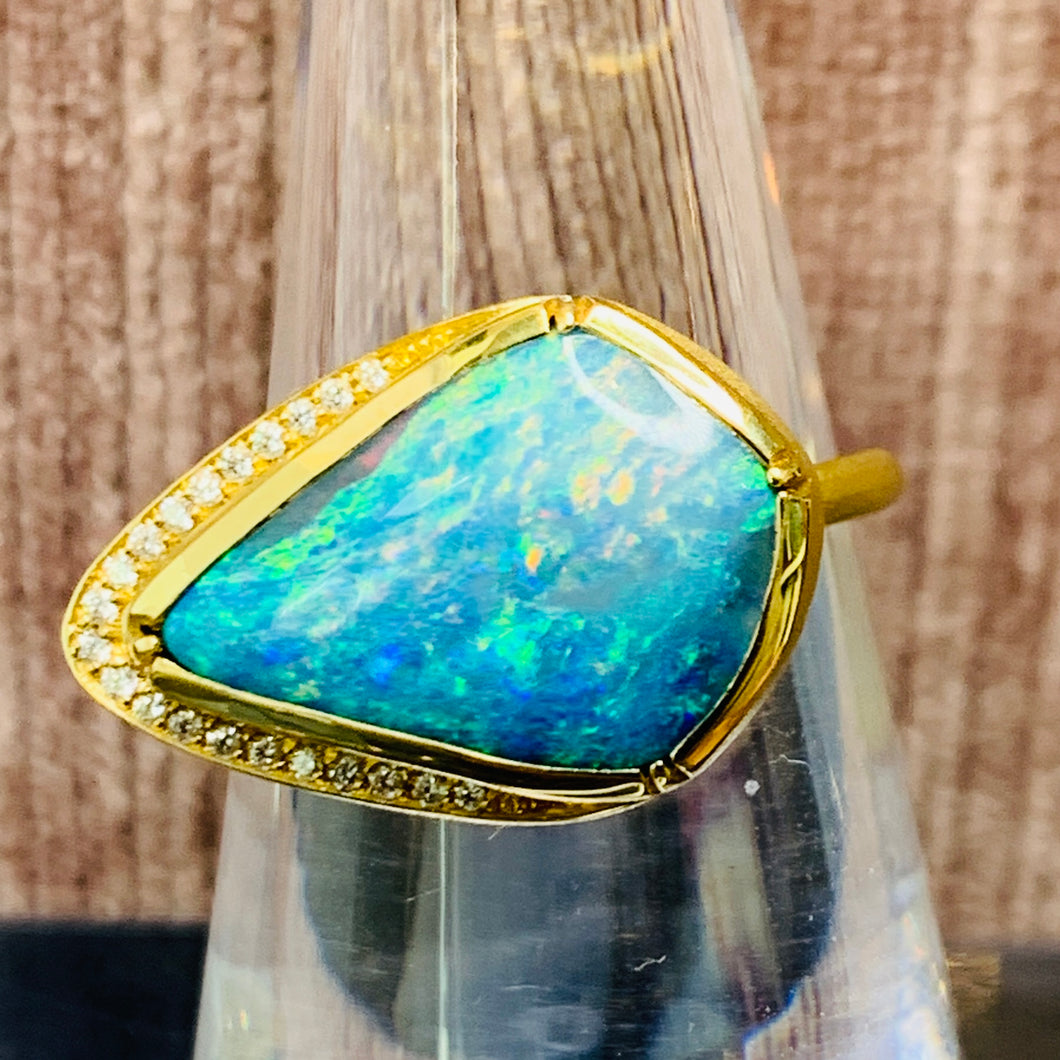 Boulder Opal Ellipse Halo Ring