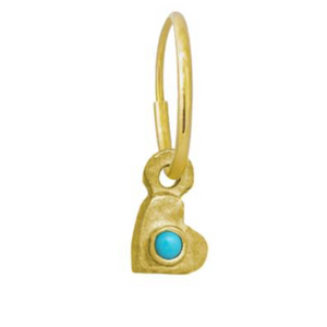 Across cultures and time, Hearts symbols have referred to our spiritual, emotional, moral and intellectual core. It is the capacity of our hearts that makes us unique. With turquoise at its center, our Gold Tiny Center Heart Earring embodies this cosmic energy as sacred and divine. May it help guide you toward what your heart truly desires.  18k Gold Charm with a Sleeping Beauty Turquoise center stone  Hoop sold separately 