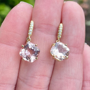 Morganite earrings are a captivating and elegant jewelry accessory that showcases the exquisite beauty of morganite gemstones. These earrings feature the delicate and alluring shades of pink to peachy-pink that are characteristic of morganite, creating a look that is both sophisticated and feminine.  18K YG Diamonds Morganite 
