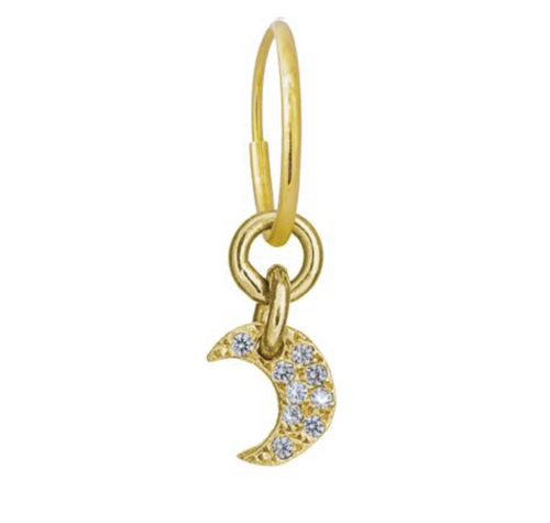 A Thunder Moon appears in the season of storms according to the Native American lore. When weather changes rapidly and something is on the horizon, thunderstorms can alter the path we are heading. The Ancient Greeks recognized thunder as combustion within the human psyche, and a symbol of creativity, intuition and spiritual illumination.   18k gold charm with cubic zirconia pavé