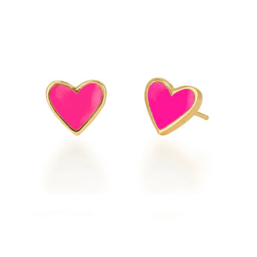 The pink enamel heart stud earrings are more than just jewelry; they are a symbol of affection, capturing the essence of love and beauty in a simple yet captivating design. A thoughtful gift for a loved one or a charming addition to your personal collection, these earrings are a timeless expression of refined taste and sentiment. 14K Yellow Gold  Approximate height is 0.23