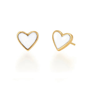 The white enamel heart stud earrings are more than just jewelry; they are a symbol of affection, capturing the essence of love and beauty in a simple yet captivating design. A thoughtful gift for a loved one or a charming addition to your personal collection, these earrings are a timeless expression of refined taste and sentiment. 14K Yellow Gold  Approximate height is 0.23"