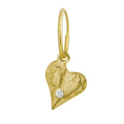 Inspired by the ancient, elemental heart emblem found in a deck of playing cards, our Apollo Heart Earring symbolizes Spring, Renewal, Love, the Arts, and the Element of Water.  18k gold charm  Hoop sold separately 
